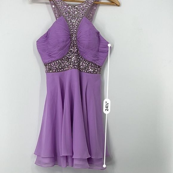 Custom Purple Beaded Halter Cocktail Dress - Picture 11 of 11